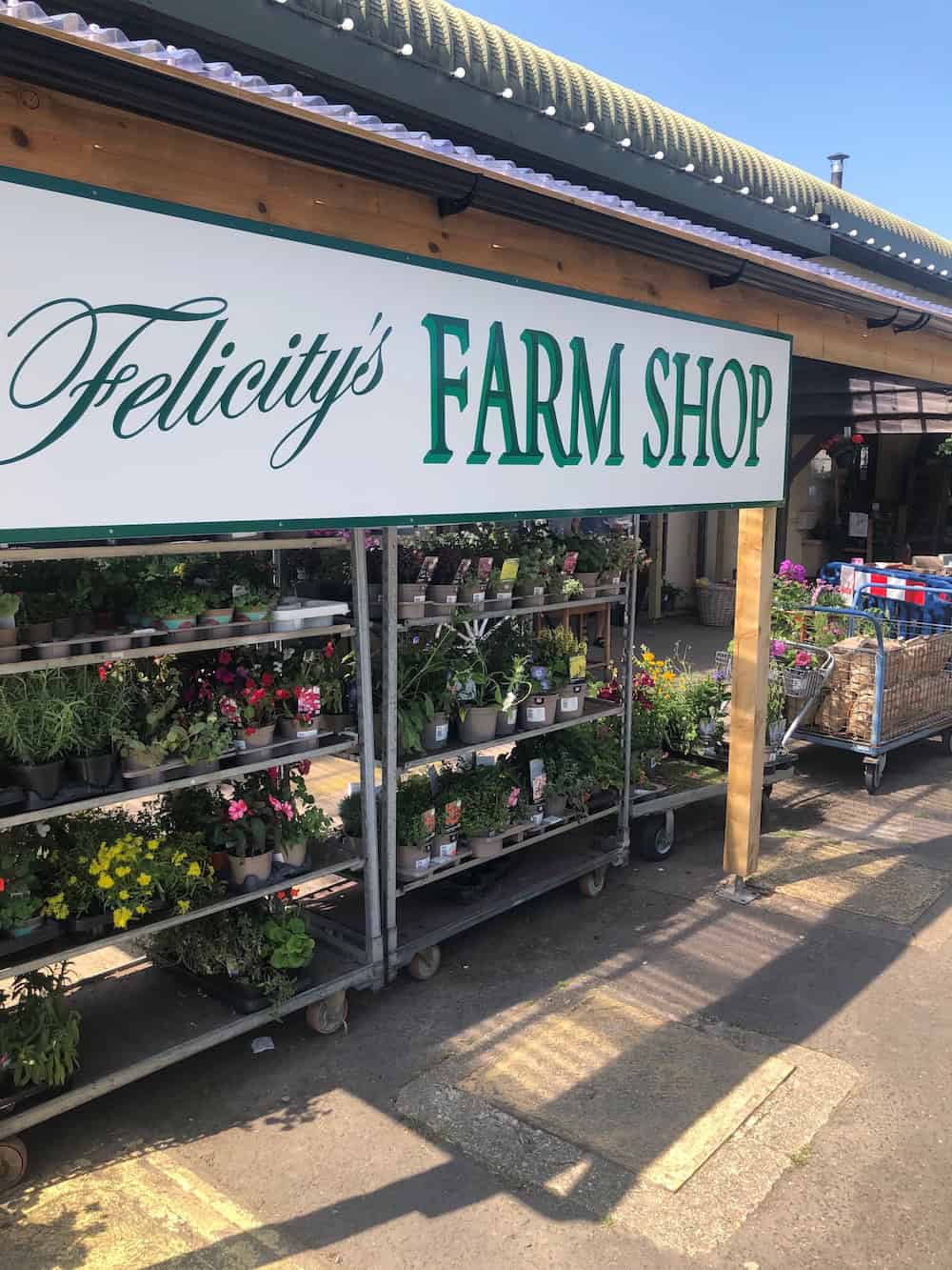 Outside Felicity's Farm Shop, the local holiday food shop with local produce